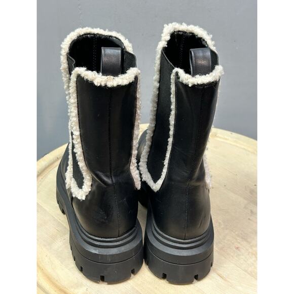 Express‎ Black pull on boots Womens 9 faux fur lining chunky Y2K Combat Grunge - Picture 5 of 9